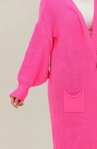 Balloon Sleeve Long Knitwear Cardigan 2503 2503-04 Fuchsia 2503-04