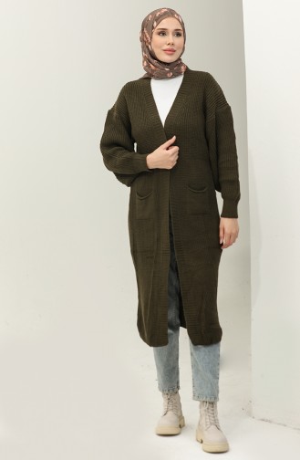 Langer Strick-Cardigan Mit Ballonärmeln 2503 2503-05 Khaki 2503-05