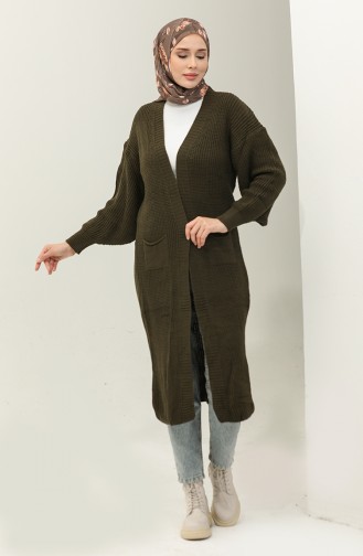 Langer Strick-Cardigan Mit Ballonärmeln 2503 2503-05 Khaki 2503-05
