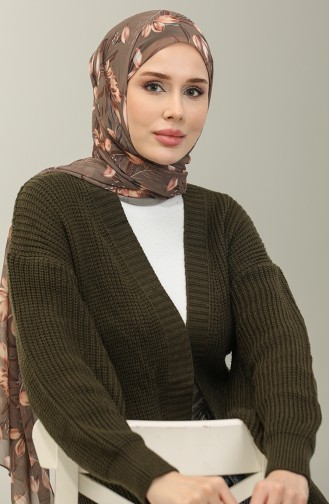 Langer Strick-Cardigan Mit Ballonärmeln 2503 2503-05 Khaki 2503-05