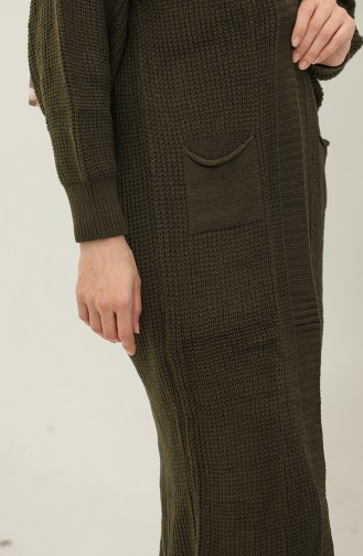 Langer Strick-Cardigan Mit Ballonärmeln 2503 2503-05 Khaki 2503-05