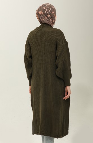 Langer Strick-Cardigan Mit Ballonärmeln 2503 2503-05 Khaki 2503-05