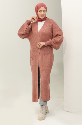 Langer Strick-Cardigan Mit Ballonärmeln 2503 2503-06 Dusty Rose 2503-06