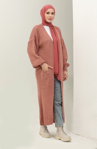 Langer Strick-Cardigan Mit Ballonärmeln 2503 2503-06 Dusty Rose 2503-06