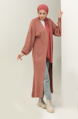 Langer Strick-Cardigan Mit Ballonärmeln 2503 2503-06 Dusty Rose 2503-06