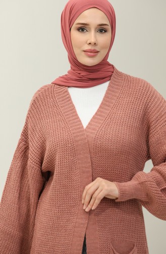 Langer Strick-Cardigan Mit Ballonärmeln 2503 2503-06 Dusty Rose 2503-06