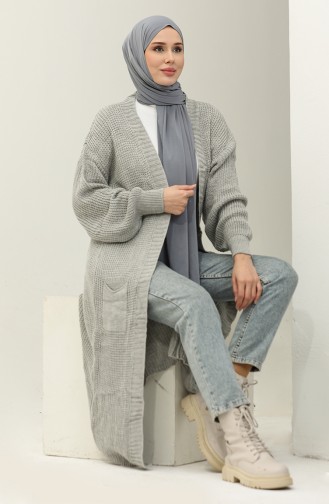 Langer Strick-Cardigan Mit Ballonärmeln 2503 2503-07 Grau 2503-07