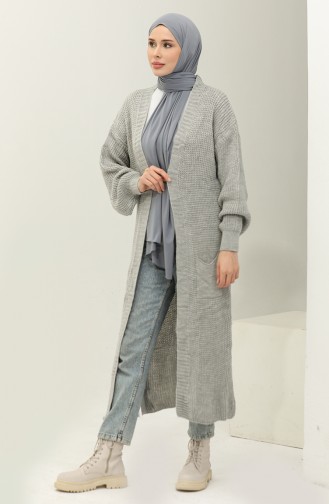 Langer Strick-Cardigan Mit Ballonärmeln 2503 2503-07 Grau 2503-07