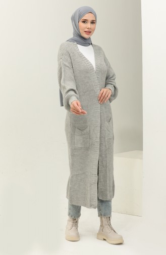 Langer Strick-Cardigan Mit Ballonärmeln 2503 2503-07 Grau 2503-07