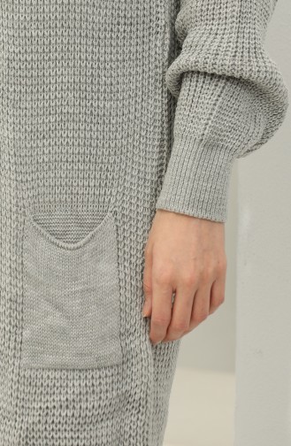 Langer Strick-Cardigan Mit Ballonärmeln 2503 2503-07 Grau 2503-07