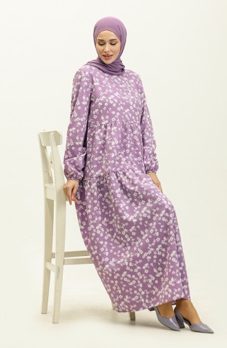 Flower Patterned Dress 1996-01 Purple White 1996-01