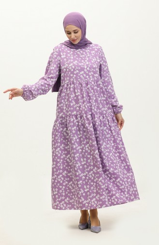 Flower Patterned Dress 1996-01 Purple White 1996-01