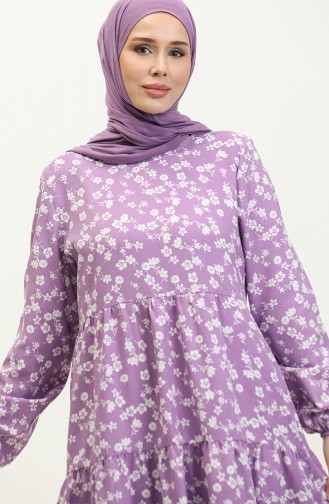 Flower Patterned Dress 1996-01 Purple White 1996-01