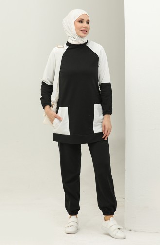 Two Piece Tracksuit Set 23032-01 Black Ecru 23032-01