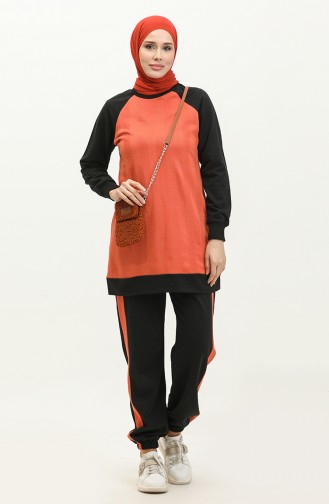 Two Piece Tracksuit Set 23051-03 Brick Red Black 23051-03