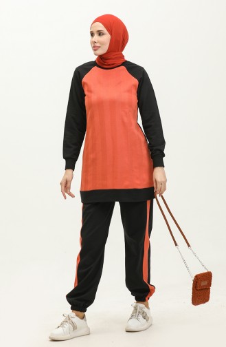 Two Piece Tracksuit Set 23051-03 Brick Red Black 23051-03