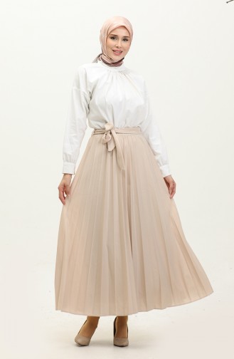 Jupe Hijab Plissée Détail Ceinture 3033-1 30331-01 Crème 30331-01