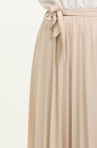 Belt Detailed Pleated Hijab Skirt 30331-09 Cream 30331-09