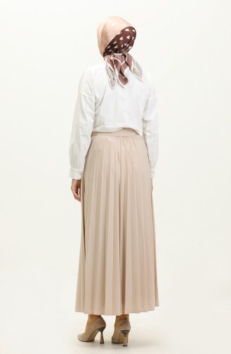 Belt Detailed Pleated Hijab Skirt 30331-09 Cream 30331-09