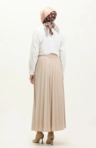 Gürteldetaillierter Hijab-Rock Mit Falten 3033-1 30331-01 Creme 30331-01