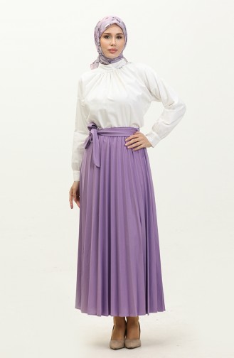 Belt Detailed Pleated Hijab Skirt 30331-08 Lilac 30331-08