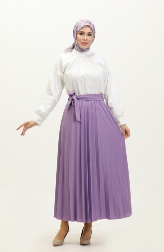 Belt Detailed Pleated Hijab Skirt 30331-08 Lilac 30331-08