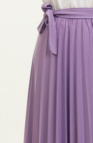 Belt Detailed Pleated Hijab Skirt 30331-08 Lilac 30331-08