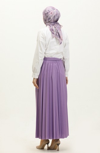 Belt Detailed Pleated Hijab Skirt 30331-08 Lilac 30331-08