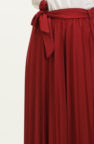 Jupe Hijab Plissée Détail Ceinture 3033-1 30331-04 Rouge Claret 30331-04