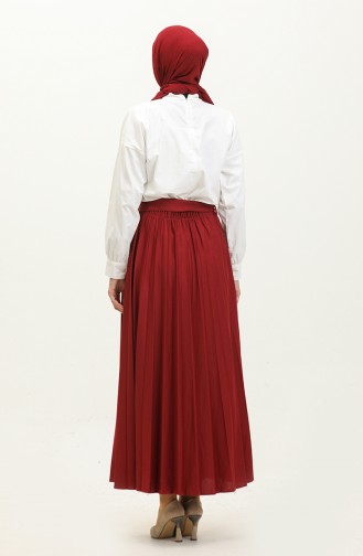 Belt Detailed Pleated Hijab Skirt 30331-06 Claret Red 30331-06