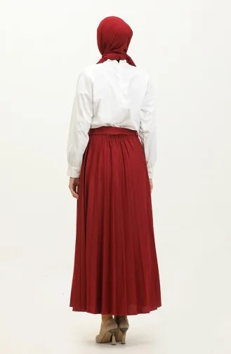 Jupe Hijab Plissée Détail Ceinture 30331-06 Rouge Claret 30331-06