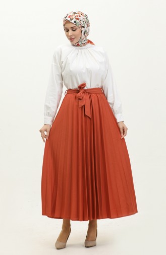 Belt Detailed Pleated Hijab Skirt 30331-04 Tan 30331-04