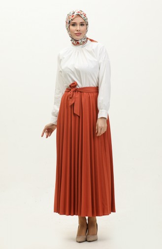 Belt Detailed Pleated Hijab Skirt 30331-04 Tan 30331-04