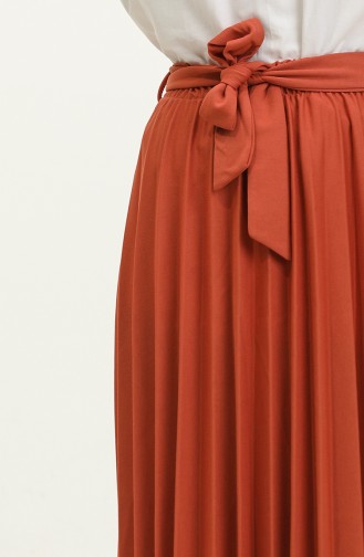 Belt Detailed Pleated Hijab Skirt 30331-04 Tan 30331-04
