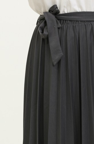 Belt Detailed Pleated Hijab Skirt 30331-03 Smoke Colored 30331-03