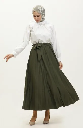 Jupe Hijab Plissée Détail Ceinture 3033-1 30331-08 Khaki 30331-08
