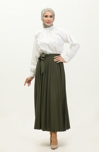 Belt Detailed Pleated Hijab Skirt 30331-02 Khaki 30331-02