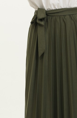 Gürteldetaillierter Hijab-Rock Mit Falten 30331-02 Khaki 30331-02