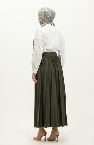 Belt Detailed Pleated Hijab Skirt 30331-02 Khaki 30331-02