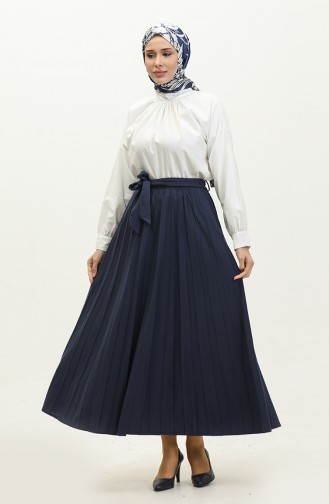 Jupe Hijab Plissée Détail Ceinture 3033-1 30331-09 Bleu Marine 30331-09