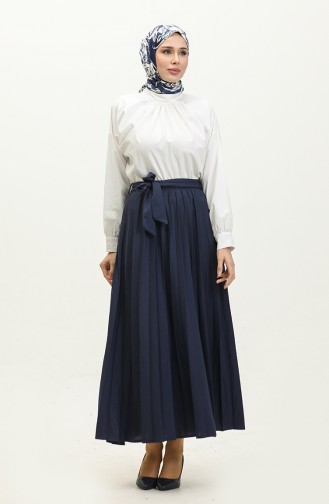 Jupe Hijab Plissée Détail Ceinture 3033-1 30331-09 Bleu Marine 30331-09