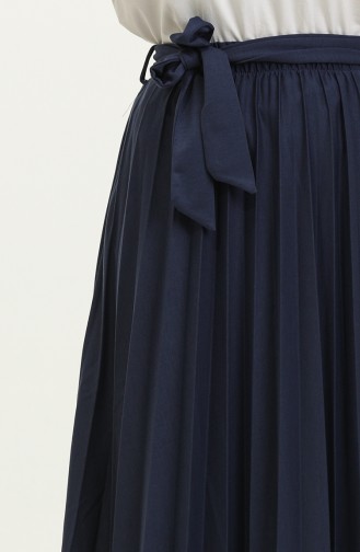 Jupe Hijab Plissée Détail Ceinture 3033-1 30331-09 Bleu Marine 30331-09