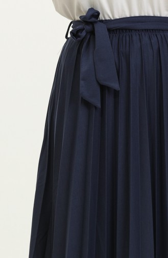 Belt Detailed Pleated Hijab Skirt 30331-01 Navy Blue 30331-01