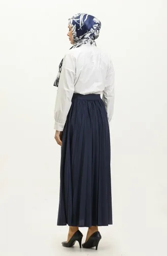 Jupe Hijab Plissée Détail Ceinture 30331-01 Bleu Marine 30331-01