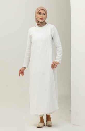 Şile Fabric Embroidered Abaya 0096-04 white 0096-04
