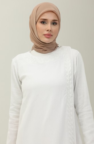 Şile Fabric Embroidered Abaya 0096-04 white 0096-04