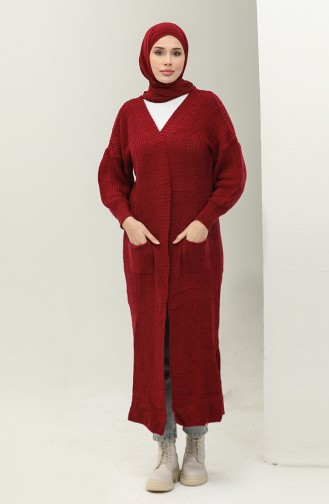 Langer Strick-Cardigan Mit Ballonärmeln 2503 2503-08 Weinrot 2503-08
