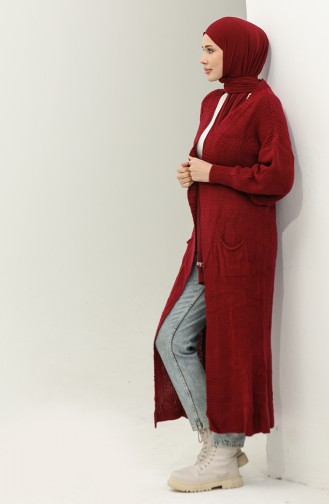 Langer Strick-Cardigan Mit Ballonärmeln 2503 2503-08 Weinrot 2503-08