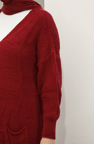 Langer Strick-Cardigan Mit Ballonärmeln 2503 2503-08 Weinrot 2503-08