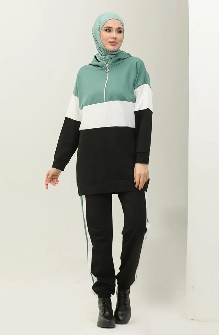 طقم رياضي 23008-05  أسود اخضر عسكري 23008-05